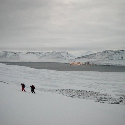 Hiking in Dýrafjörður during wintertime